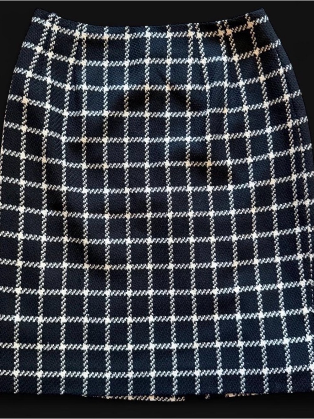 Vintage Talbots 100% Wool Plaid Pencil Skirt Black/White Windowpane Tweed Mini 4
